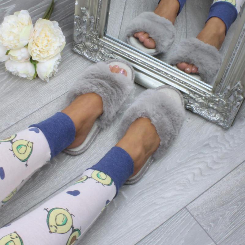 Womens ladies fluffy indoor memory foam washable peep toe slippers slides size  - V4115 7