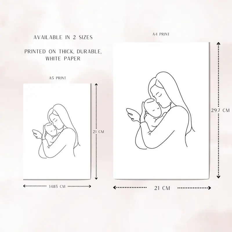 Personalised Mother Holding Angel and Earthside Twin Babies Line Art - Infant Loss Keepsake - Room Decor - Wall Print Gift Decoration Poster - Ornaments, Artistic 4