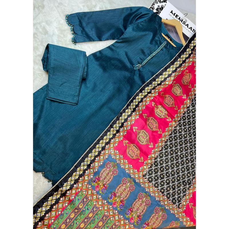 HK265 Zarora - Teal Readymade Raw Silk Mummy n Me Suit 7