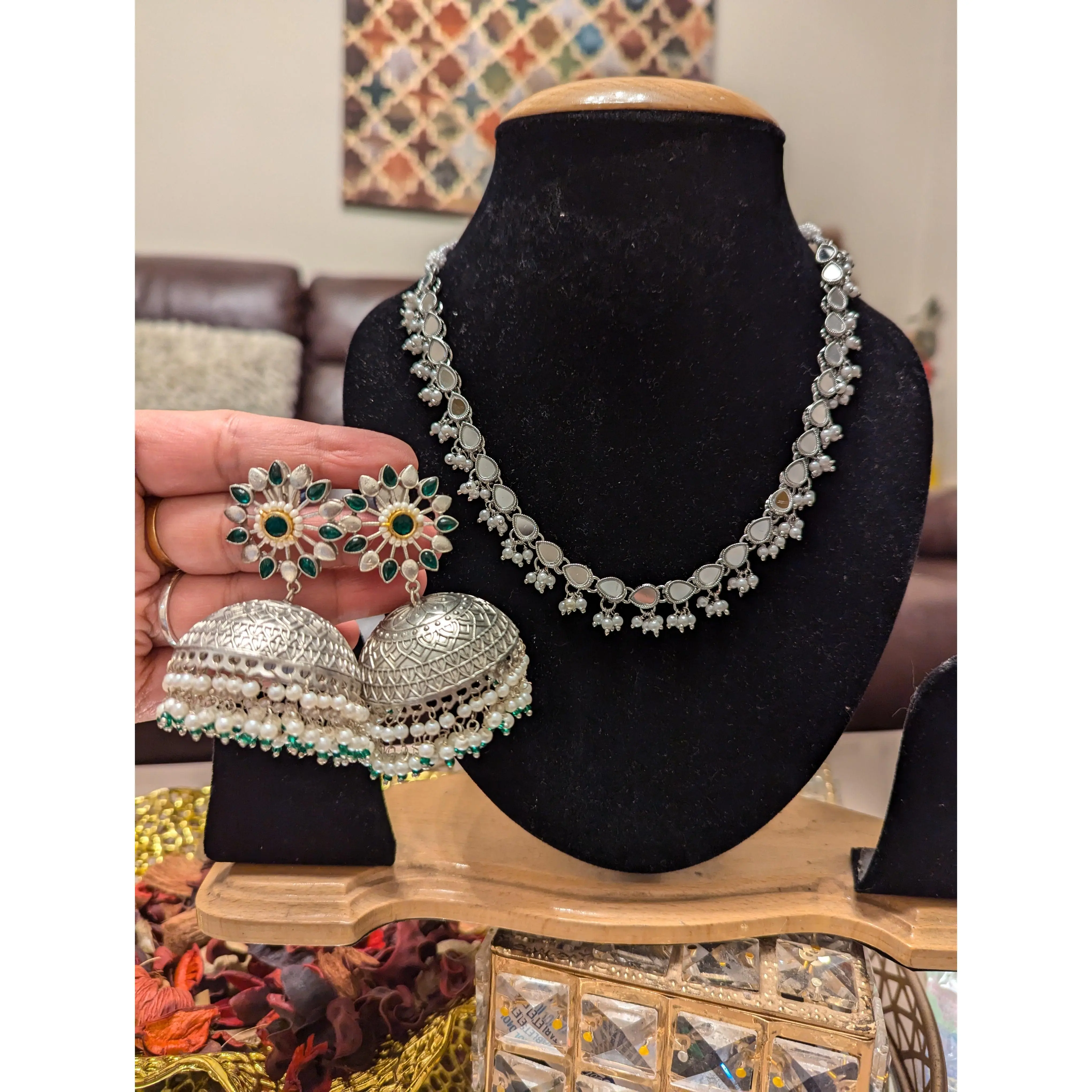 Obbssessed earrings and line necklace jewellery set