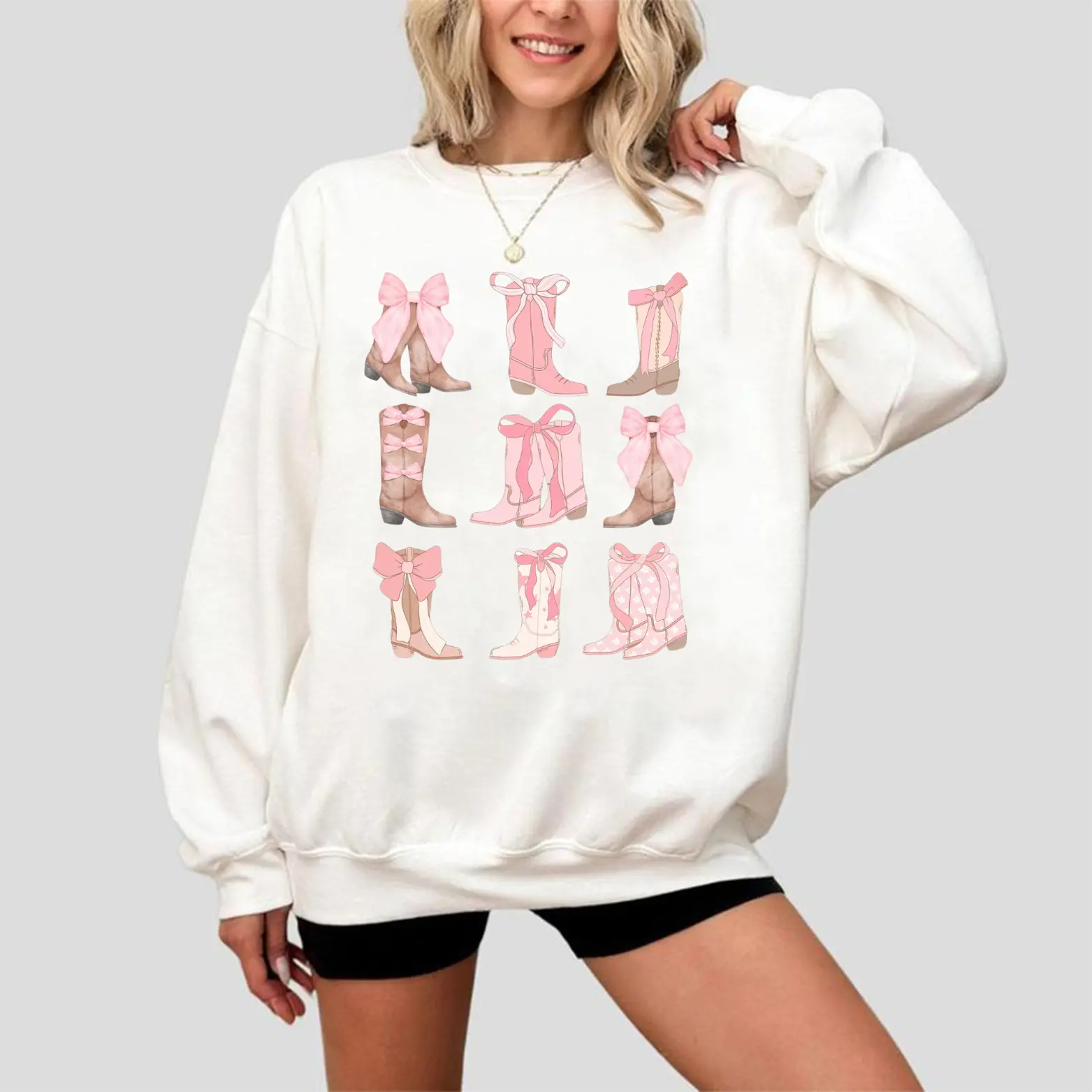 Pink Bow Cowgirl Boots Sweatshirt/T-Shirt/Hoodie, Country Concert Tee Western Graphic Tee Country Shirt Cowgirl Boots Tee