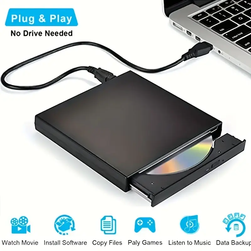 External CD DVD Drive, USB 2.0 Slim Protable External CD-RW Drive DVD-RW Burner Writer Player For Laptop Notebook PC Desktop Computer 1
