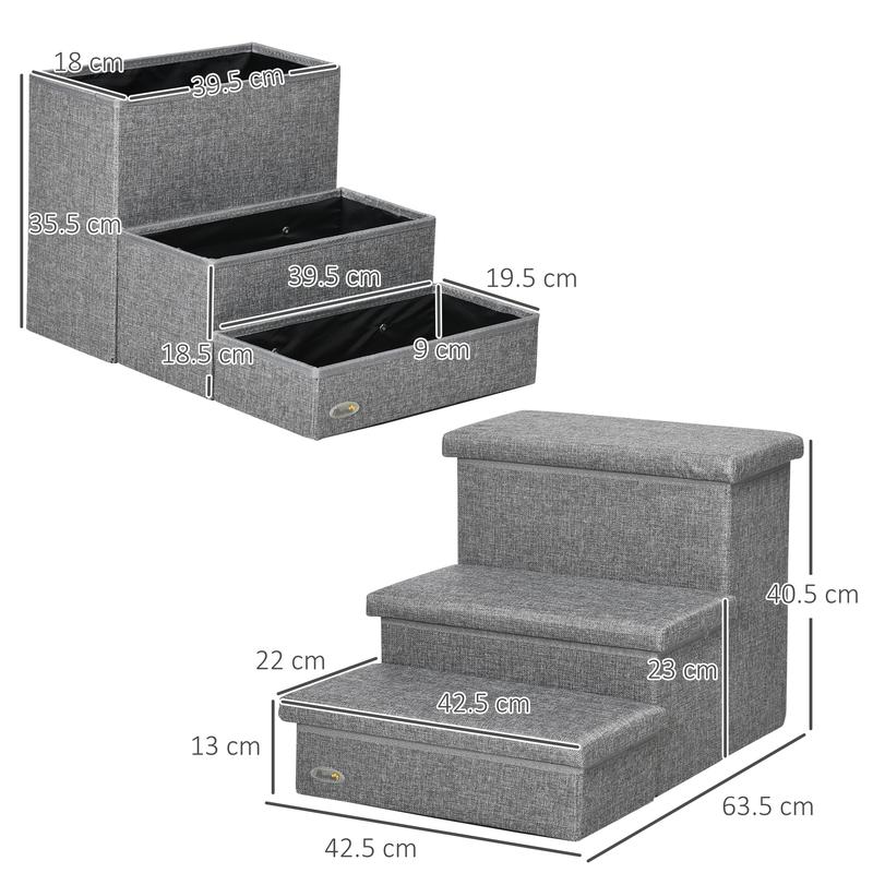 Pet Stairs with Storage, 3 Steps, 40.5H x 63.5L x 42.5Wcm 2